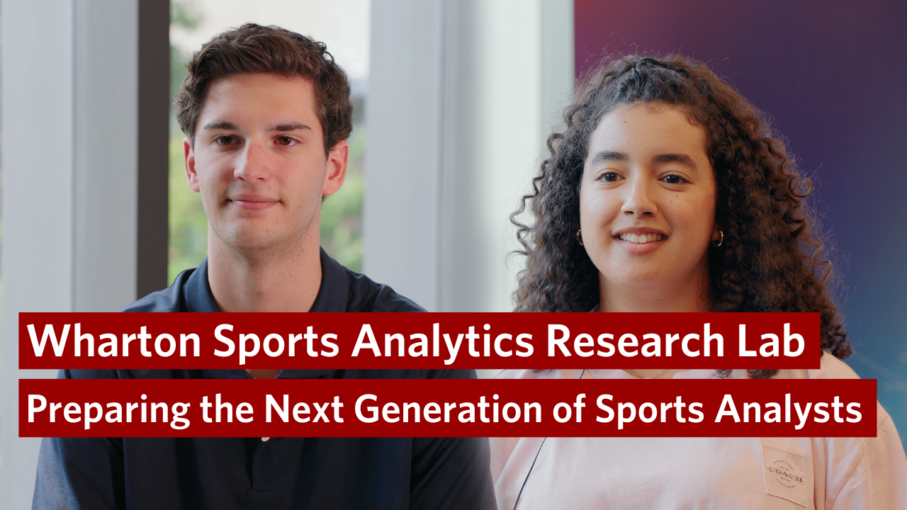 A headshot of two individuals with text reading "Wharton Sports Analytics Research Lab: Preparing the Next Generation of Sports Analysts."